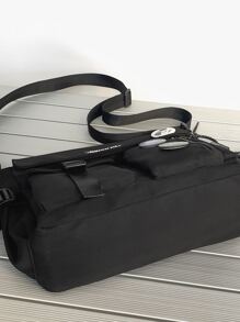 Men Patch Detail Release Buckle Decor Messenger Bag - Black - View 3