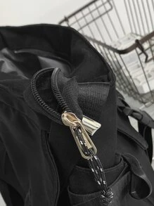 Men Patch Detail Release Buckle Decor Messenger Bag - Black - View 4