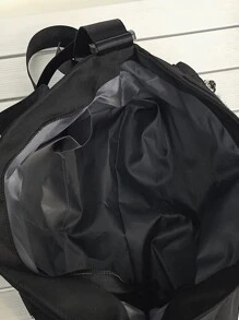 Men Patch Detail Release Buckle Decor Messenger Bag - Black - View 6