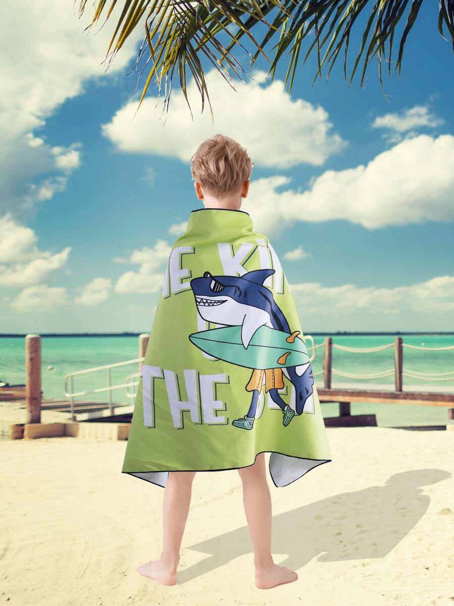 Toalla de playa con estampado de tiburón de dibujos animados - Multicolor - Ver 1