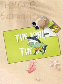 Toalla de playa con estampado de tiburón de dibujos animados - Multicolor - Ver 2