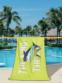 Toalla de playa con estampado de tiburón de dibujos animados - Multicolor - Ver 3