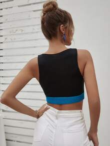 Áo dệt kim nữ Khối Màu Giải trí - màu đen - Xem 2