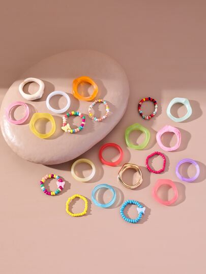 21pcs Random Color Butterfly Decor Beaded Ring