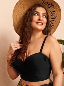 SHEIN Swim Curve Summer Beach Plus Push Up Bikini Top - Black - View 3