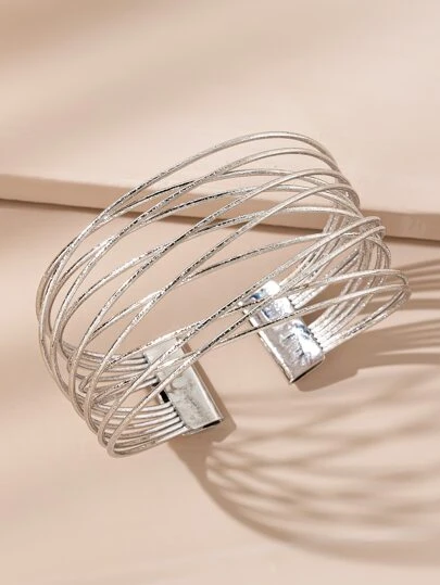 1pc Fashionable Women's Multi-layered Metal Decorated Open Bangle