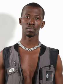 Hip Hop para Mujeres Hombres hip-hop collar de cadena de diamantes de imitación perfecto regalo de joyería para fiesta aleación para fiesta - Plateado - Ver 7