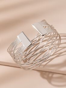 1pc Fashionable Women's Multi-layered Metal Decorated Open Bangle - Silver - View 2