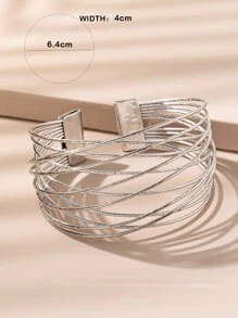 1pc Fashionable Women's Multi-layered Metal Decorated Open Bangle - Silver - View 3