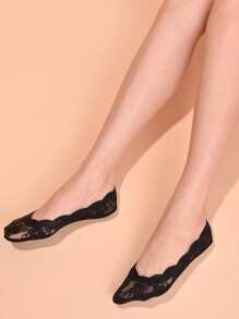 Scallop Trim Lace Invisible Socks - Black - View 4