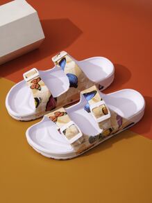 蝴蝶圖案搭扣裝飾拖鞋,多色時尚撞色女士拖鞋 - 彩色 - 查看 2