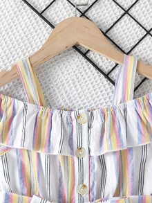 Niñas Vestido con cinturón de rayas de hombros descubiertos ribete con fruncido - Multicolor - Ver 4