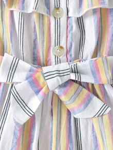 Niñas Vestido con cinturón de rayas de hombros descubiertos ribete con fruncido - Multicolor - Ver 5