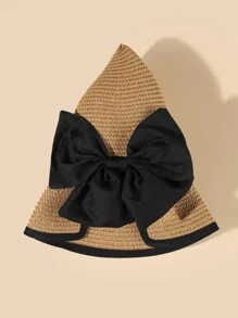 Mũ chống nắng Boho 1 chiếc có dây chia đôi & trang trí nơ & vành rộng, lý tưởng cho các hoạt động ngoài trời Ngày lễ tình nhân - Màu Khaki - Xem 3