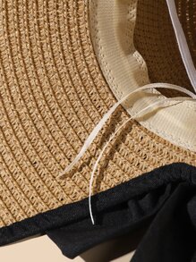 Mũ chống nắng Boho 1 chiếc có dây chia đôi & trang trí nơ & vành rộng, lý tưởng cho các hoạt động ngoài trời Ngày lễ tình nhân - Màu Khaki - Xem 4