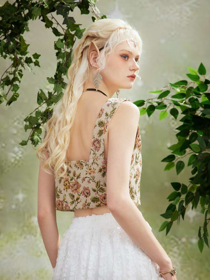 Fairycore 花柄プリント レースアップ タンクトップ SHEIN JAPAN