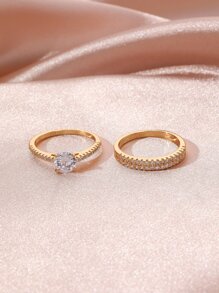 2 Miếng Nhẫn Cặp đôi Khối Zirconia  Trang trí - Vàng - Xem 2