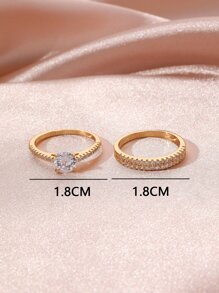 2 Miếng Nhẫn Cặp đôi Khối Zirconia  Trang trí - Vàng - Xem 3
