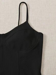 SHEIN EZwear 黑色纯色紧身胸衣罗纹针织连体衣