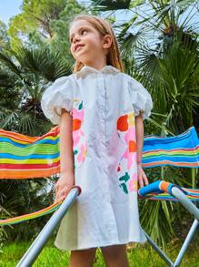 SHEIN 小女童印花泡泡袖襯衫洋裝