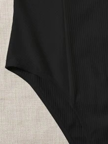 SHEIN EZwear 黑色纯色紧身胸衣罗纹针织连体衣