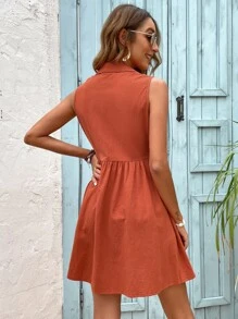 SHEIN Unity Sleeveless Button Through Shirt Dress - Burnt Orange - View 2