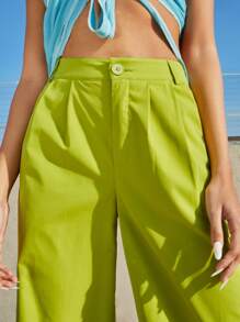 Muchica 高腰闊腿褲 - 青檸色 - 查看 5