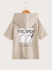 SHEIN 男孩標語和大理石圖案連帽衫 - 卡其色 - 查看 1