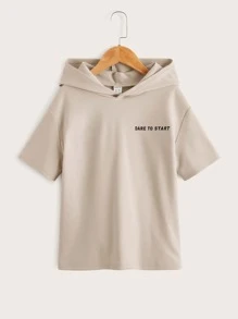 SHEIN 男孩標語和大理石圖案連帽衫 - 卡其色 - 查看 2