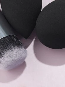 1pc Foundation Brush Makeup Brush Kabuki Brush Travel Powder Brush For Blending Liquid, Cream Or Powder Cosmetics & 2pcs Makeup Blender Sponge,Brush Set,Makeup Brush Kit,Make Up Brush Set,Make Up Set Complete,Makeup Brush Set,Complete Makeup Kit,Brush Kit,Brushes Makeup Set,Makeup Gift Set,Set - Black - View 4
