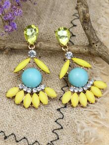 Rhinestone & Turquoise Decor Drop Earrings - Multicolor - View 1