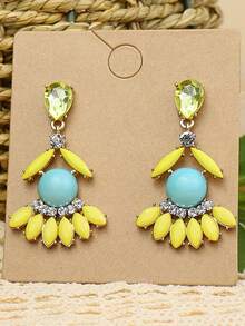 Rhinestone & Turquoise Decor Drop Earrings - Multicolor - View 2