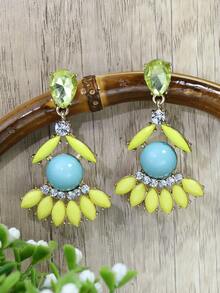 Rhinestone & Turquoise Decor Drop Earrings - Multicolor - View 4