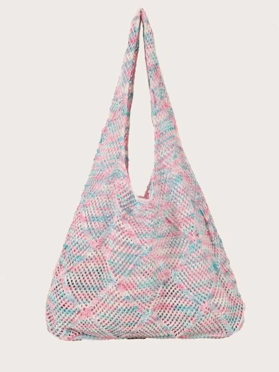 撞色大容量勾織包