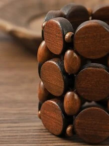 Vòng đeo tay bằng gỗ màu ngẫu nhiên - Cà phê nâu - Xem 2