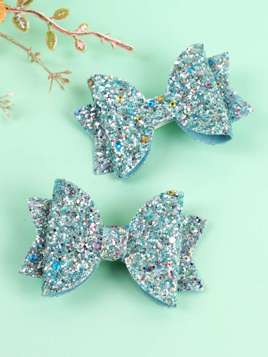 4PCS(2pcs) Glitter Bow Hair Bows For Girls, Hair Clip Suitable For Daily And Party Occasions Hairpins - Multicolor - View 1