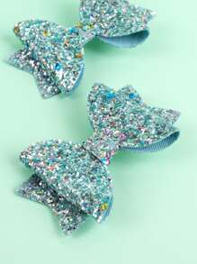 4PCS(2pcs) Glitter Bow Hair Bows For Girls, Hair Clip Suitable For Daily And Party Occasions Hairpins - Multicolor - View 3