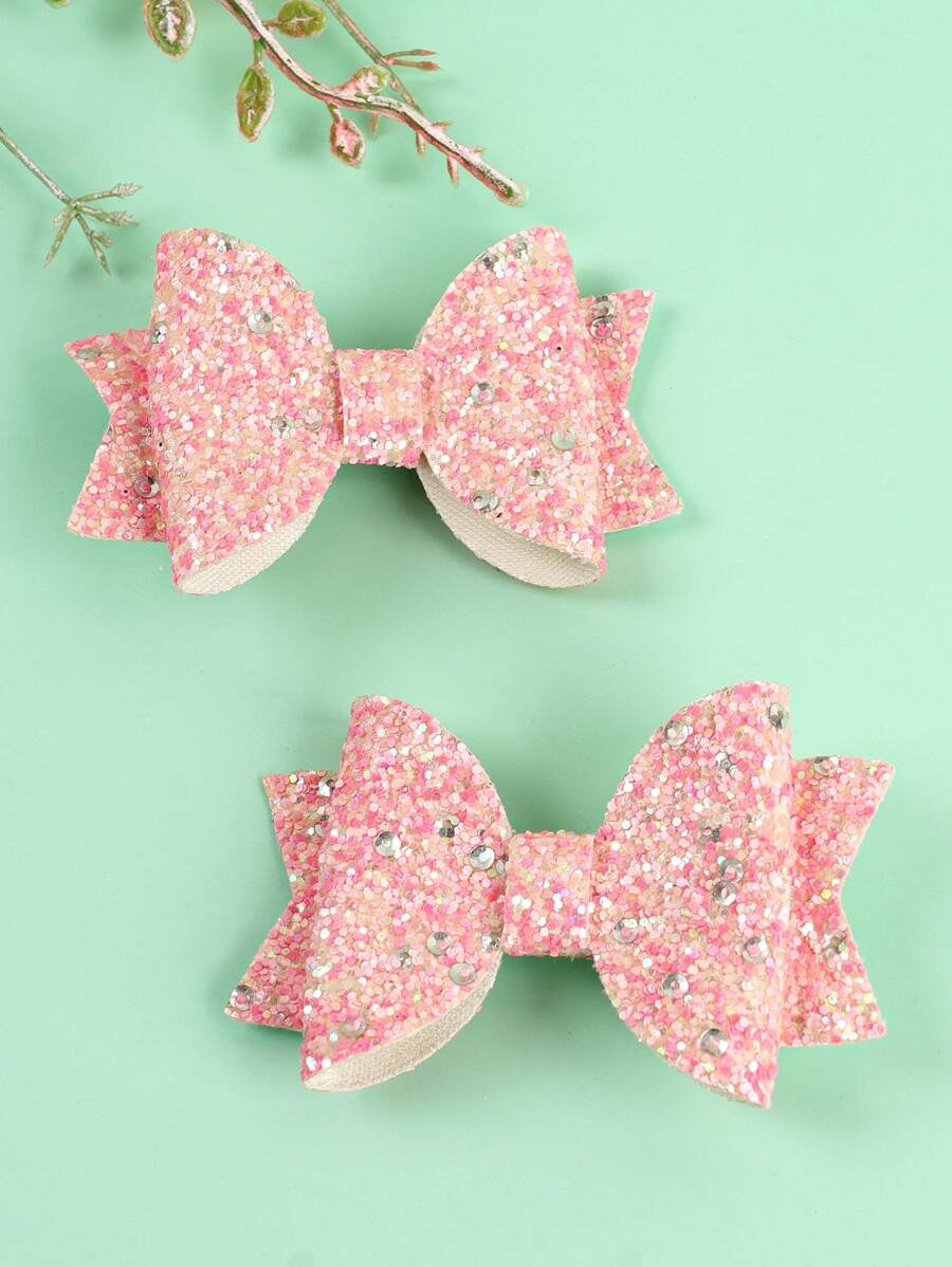 4 件（2 件）闪光蝴蝶结发夹，适合女孩，发夹适合日常和派对场合