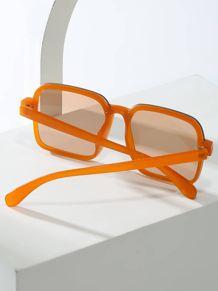 Korean Style Square Versatile Fashion Glasses, Casual Women Fashion Glasses Beach Accessories For Women Glasses Shades For Summer Beach Vacation,Outdoor,Travel - Orange - View 3