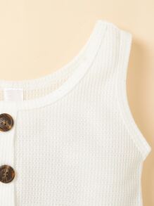 SHEIN 少女假扣荷葉搖搖裝坦克上衣和有腰帶的短褲，夏季款 - 藍白色 - 查看 3