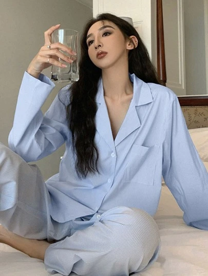 豎條紋西裝領襯衫