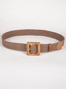 方形扣編織腰帶 - 咖啡棕 - 查看 2