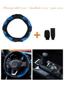 3pcs Car Steering Wheel Cover & Handbrake & Gear Shift Cover - Blue - View 4