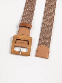 方形扣編織腰帶 - 咖啡棕 - 查看 3