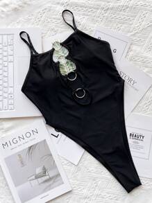 环扣式连体泳衣，适合夏季海滩度假 - 黑色 - 查看 4