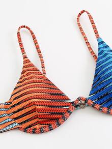 Striped Underwire Bikini For Summer Beach - Multicolor - View 5