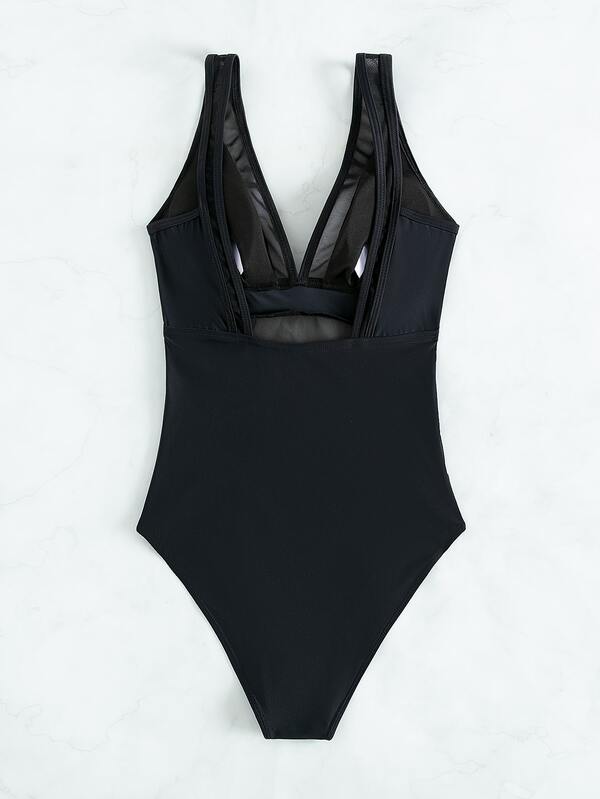 SHEIN Swim BAE Plain Contrast Mesh One Piece Swimsuit SHEIN USA