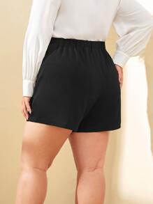 SHEIN Frenchy Plus High Waist Fake Button Shorts - Black - View 2