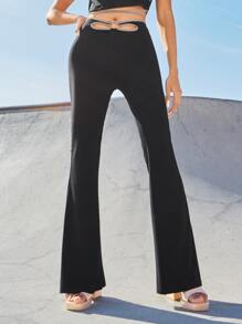 SHEIN Quần nữ Cắt ra Nhẫn Tương phản ràng buộc màu trơn Thanh lịch - màu đen - Xem 3