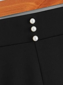 Tween Girl Fake Button Flare Leg Pants - Black - View 3